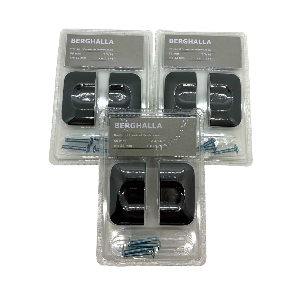 IKEA Berghalla Handles Black 2 Pack New In Package (Lot of 3) 56mm 2 3/16 Door